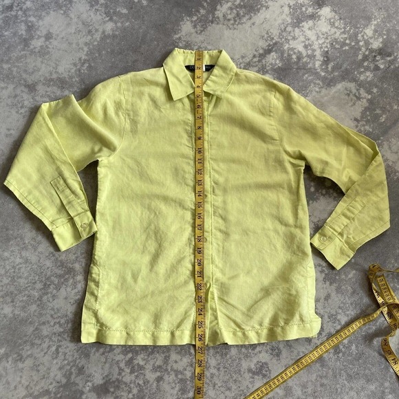 David N Linen Blend Collared Long Sleeve Button Down Shirt Neon Yellow Large P - Picture 7 of 11